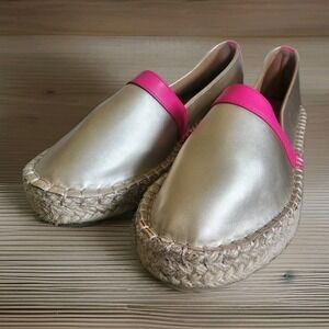 Michelle McDowell Espadrille Flats Shoe Pink Gold Slip On Women's Size 9 Casual